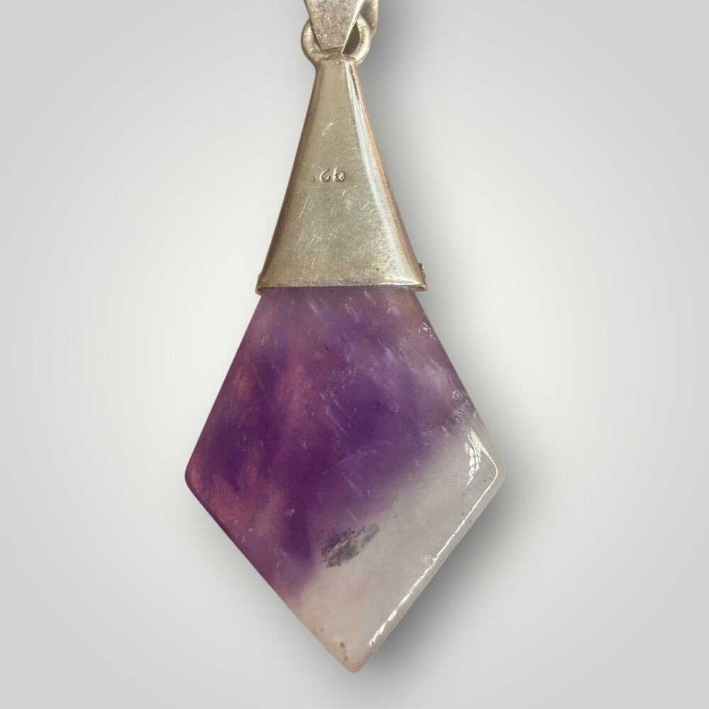 Vintage Sterling Silver 925 Amethyst Quartz Pendant Boho Artisan Purple Stone - Picture 4 of 9